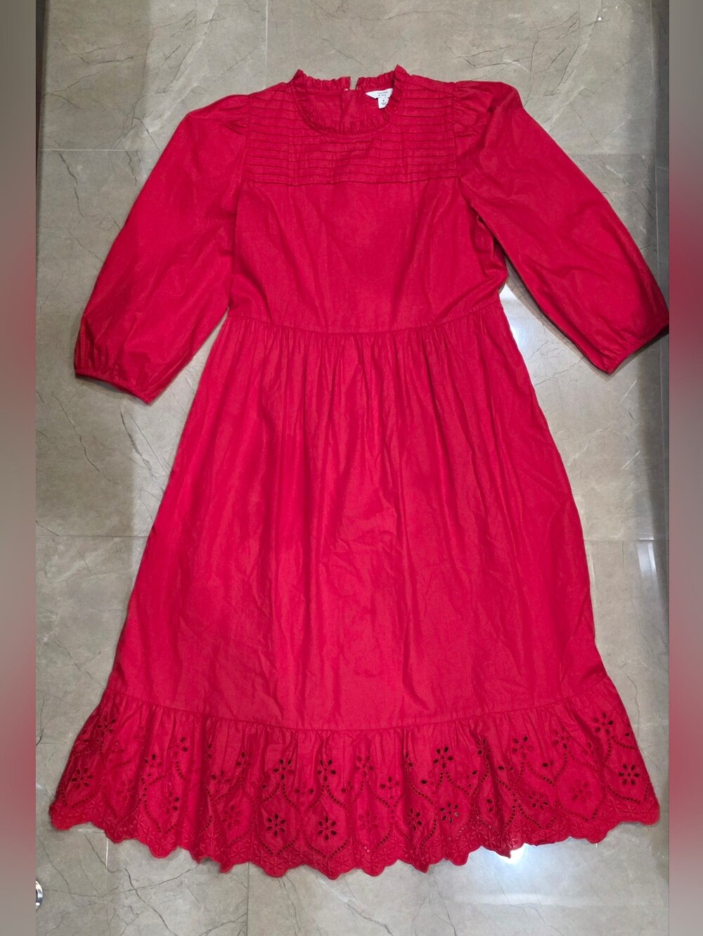 crown & ivy Girls Red Eyelet Hem Long Sleeve Dress